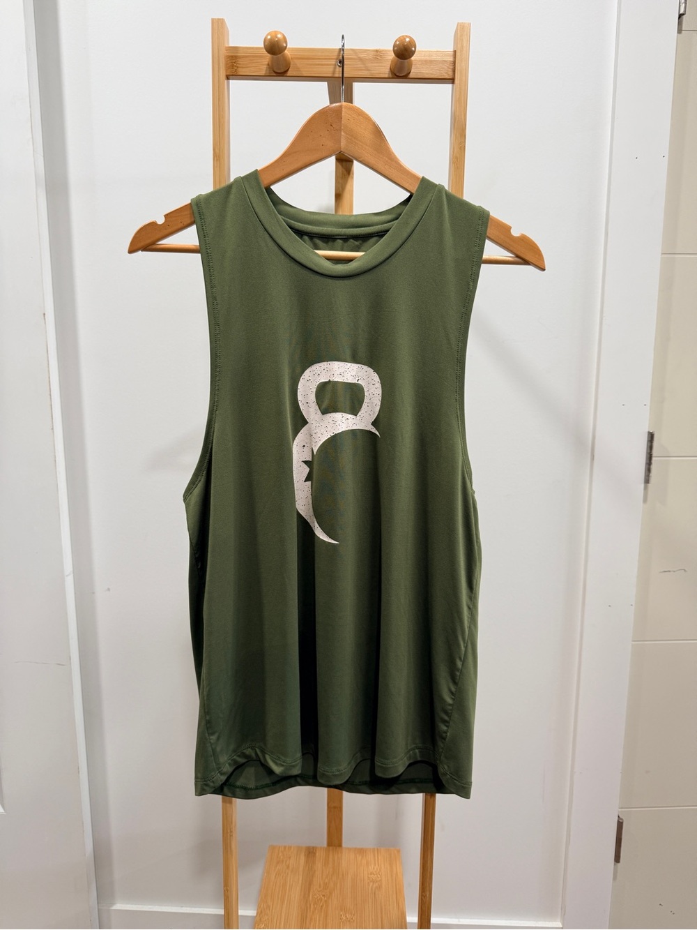 Olive Green Sleeveless Muscle Tee with White Graphic